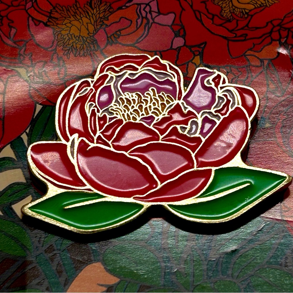 Farmgirl, Pink Peony Cloisonne Pin, NOC